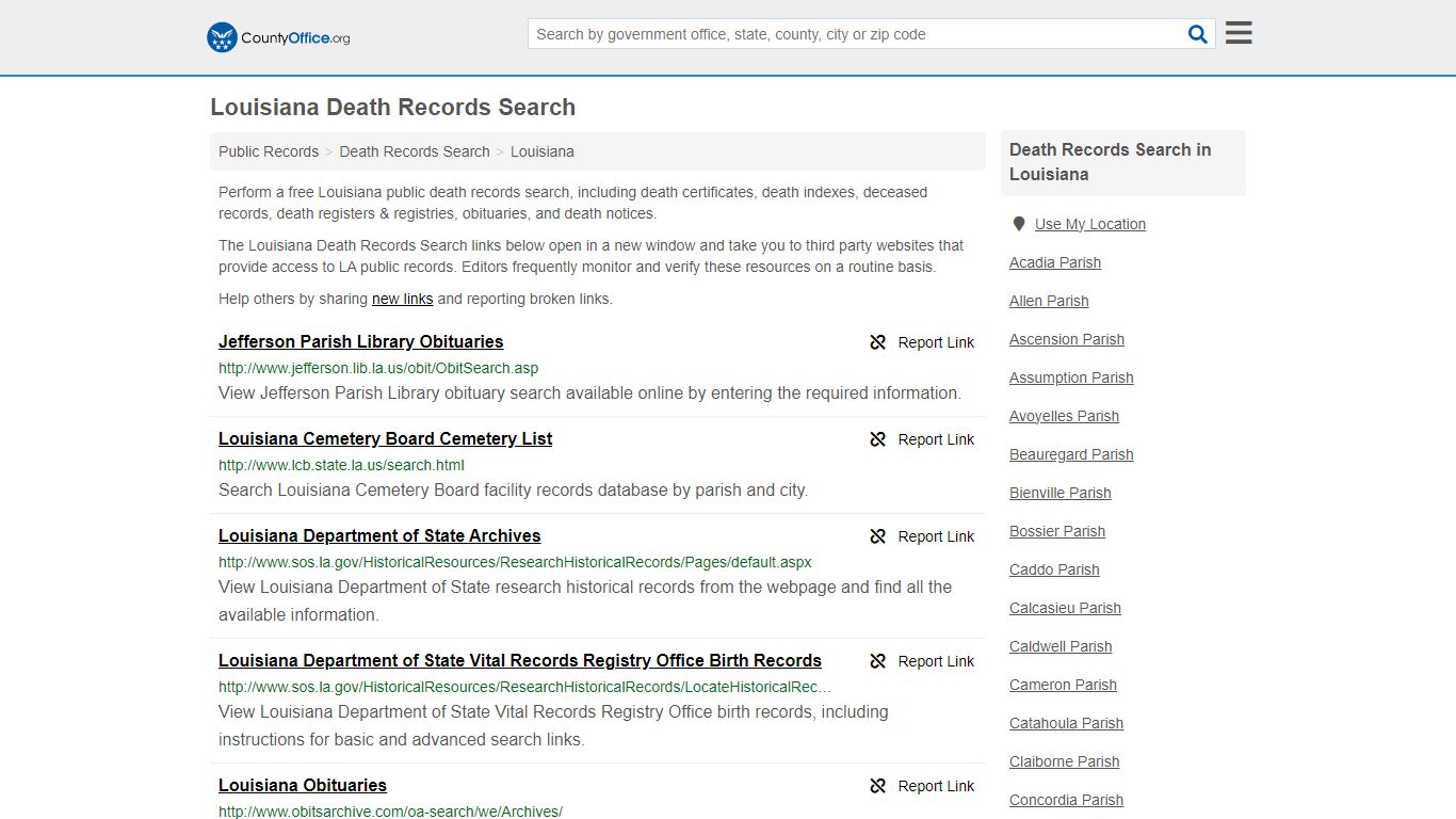 Louisiana Death Records Search - County Office